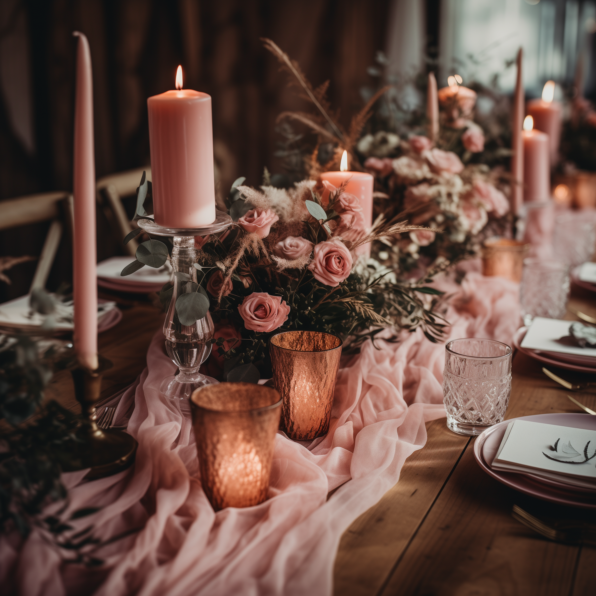 AVAGANTE Design – wholesale Table runner – Table runner -  crinkled cheesecloth runner - Pink5