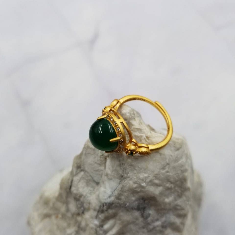 The Pretty Jewellery - Vendita all'ingrosso Anelli multipietra - Elegante anello aperto in giada con cristallo2