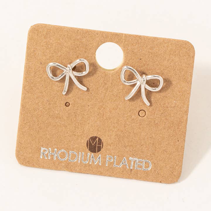 Fame Accessories - Wholesale Stud/Post Earrings - Gold Dipped Wire Ribbon Bow Stud Earrings