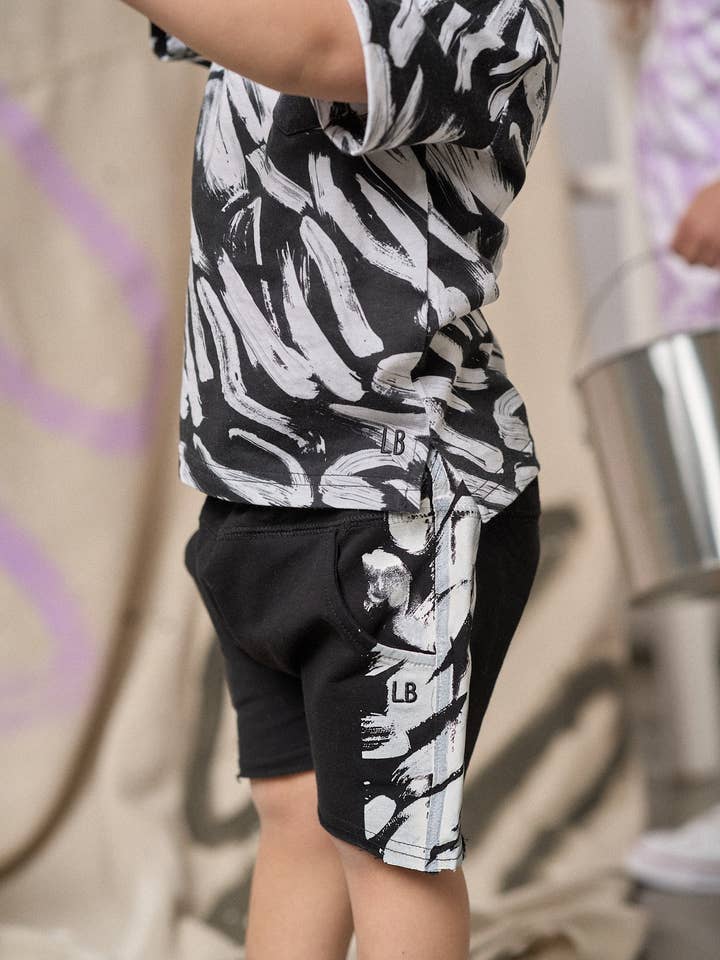Little Bipsy - Wholesale Shorts - Kids - Imperfect Brush Stroke Raw Edge Harem Short - Black