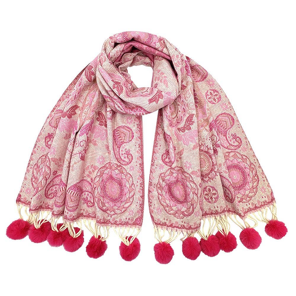 Sensibling Corp. – wholesale Halsduk - Dam – Elegant mönstrad vinterhalsduk med tofsdetaljer.9