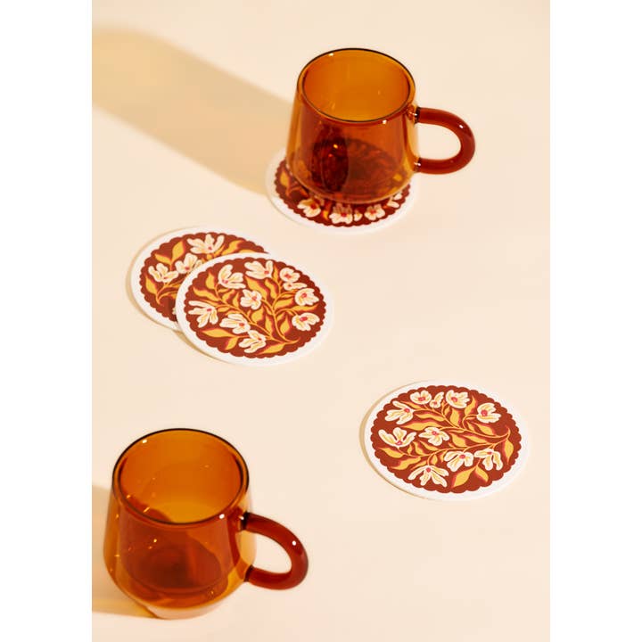 One & Only Paper - Wholesale Coasters - Pumpkin Spice Floral Scalloped Coasters | Set of Four1