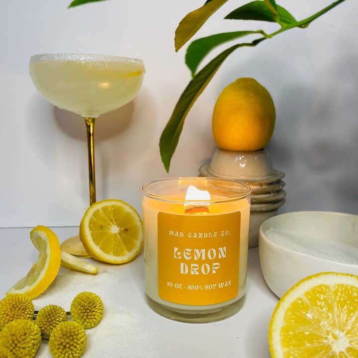 Mad Candle Co. - Vente Bougie en bocal - Bougie de soja Lemon Drop - Bocal en verre de 10 oz et mèche en bois1