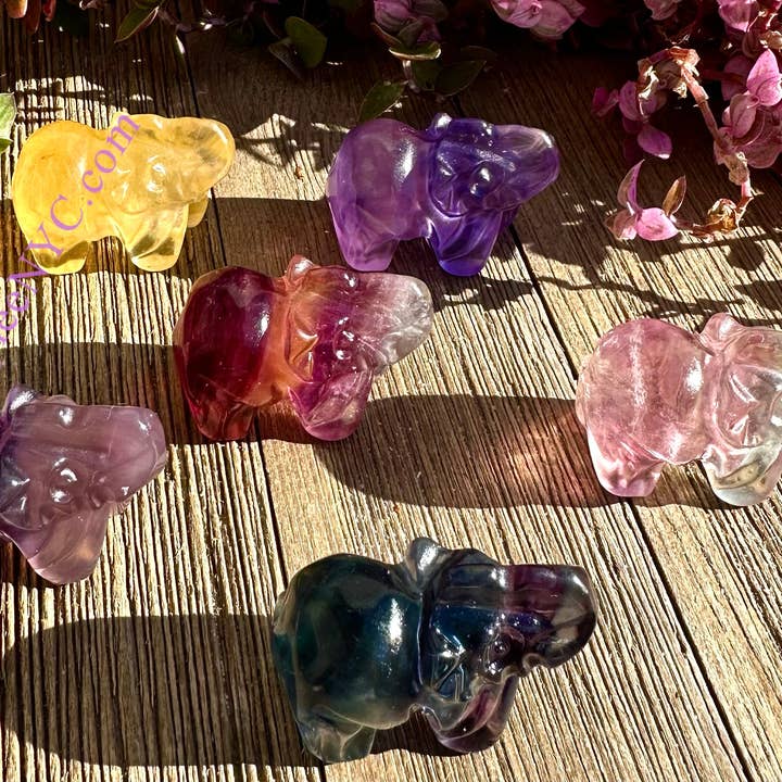 4cm Natural Candy Fluorite Elephants Healing Energy for wholesale by KayleeNYC