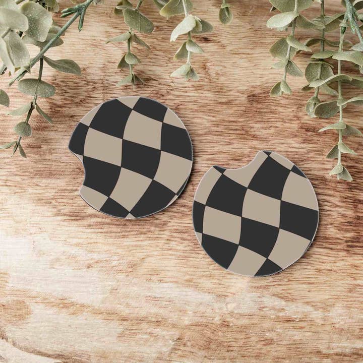 Juego de 2 posavasos para coche con diseño de cuadros neutros para venta al por mayor de BidwellbyDesign