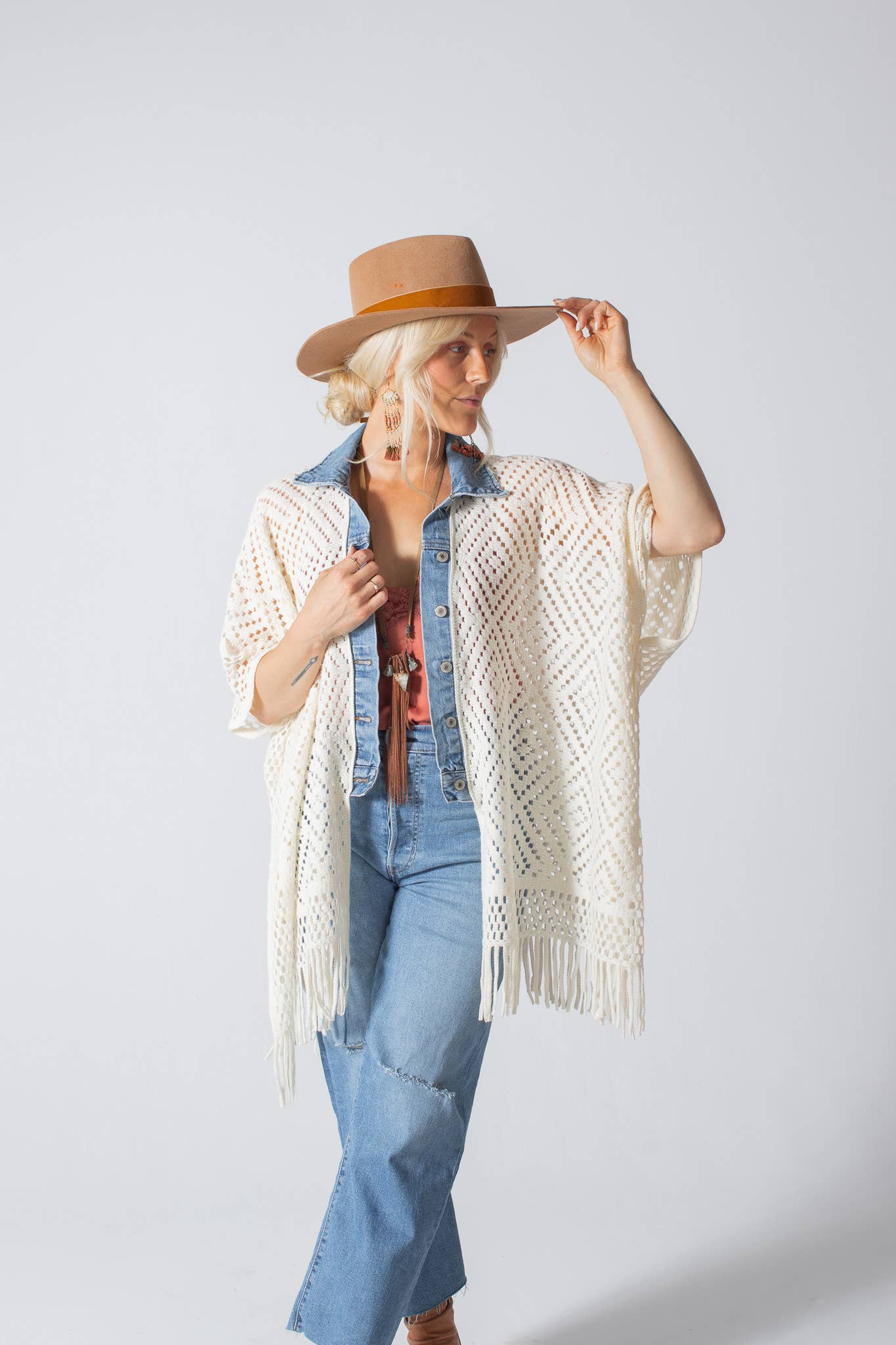 Ellemairco - Vendita all'ingrosso Cardigan - Donna - Cardigan in denim con lavorazione a X
