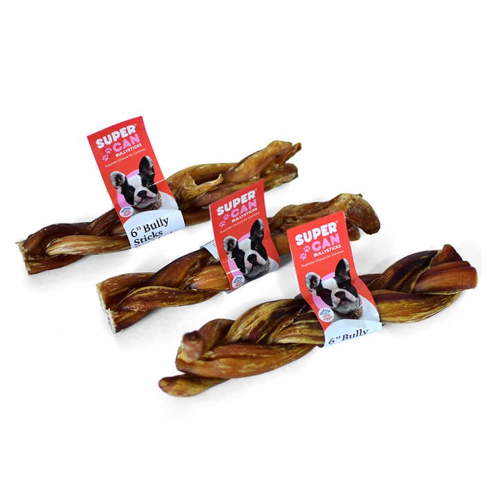 6" Braided Bully Sticks for wholesale by SuperCan Bully Sticks