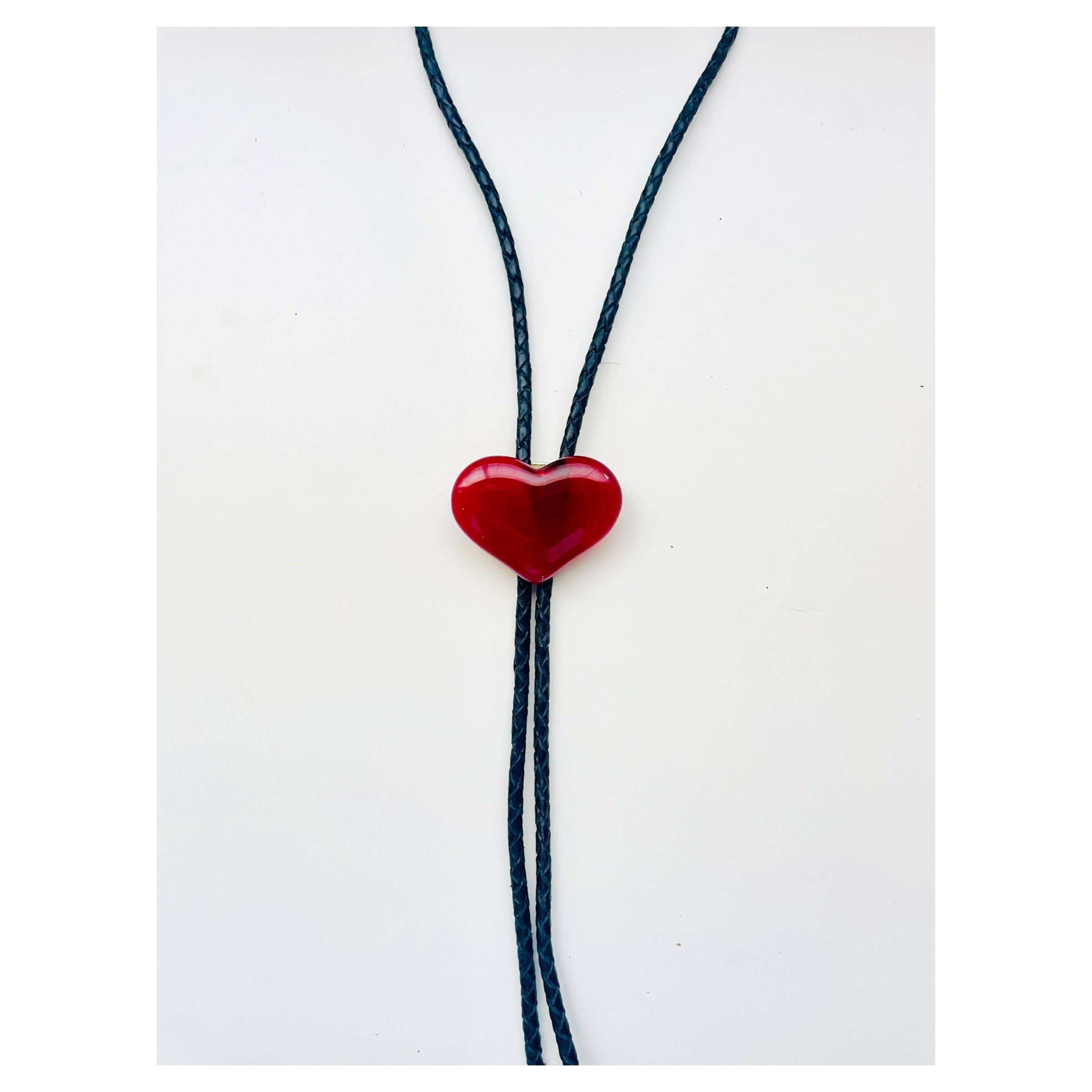 Colin Adrian Glass - Wholesale Woven Necklace - Glass Heart Bolo Tie2
