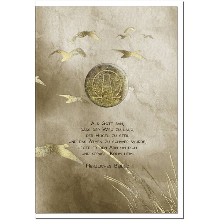 metALUm kondolencekort B6 med 3D-pynt – Motiv Alpha & Omega – Hjertelig medfølelse for engroshandel hos metALUm