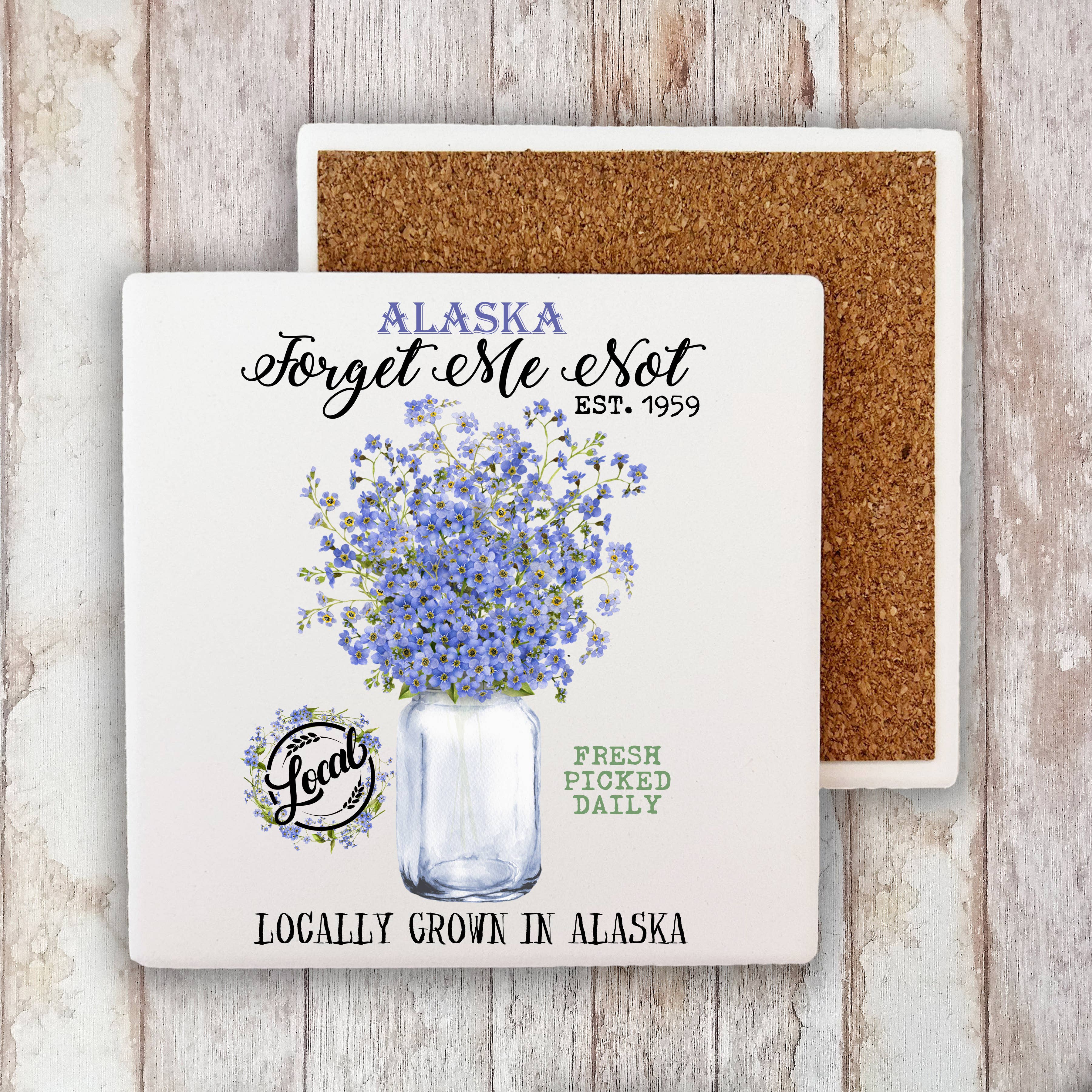 Avery Lane Gifts – Großhandel Untersetzer – Alaska State Flower Forget Me Not Stone Coaster