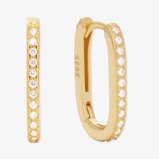 Crystal Rectangle Small Hoops in Gold for wholesale by LEA Jewels