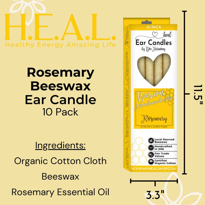Healthy Energy Amazing Life - Wholesale Tapered Candle/Candlestick - Rosemary Beeswax Ear Candles by Doc Harmony