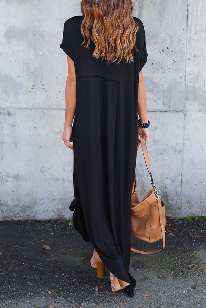 Black V Neck Split Maxi Dress ZZKF1107 for wholesale on Faire3