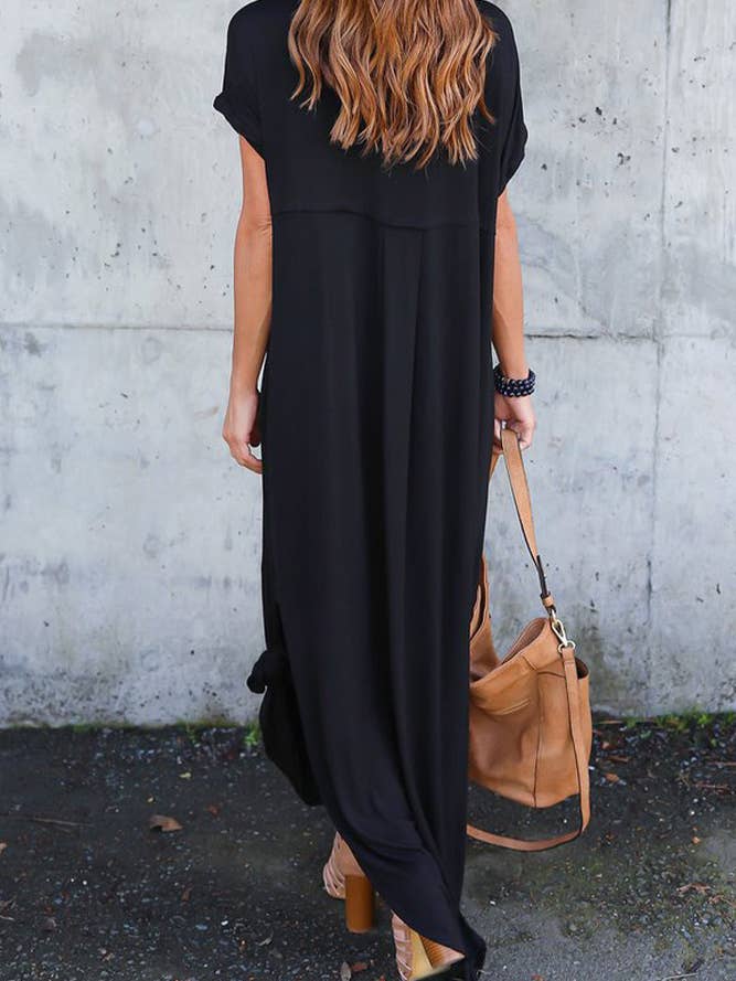 Black V Neck Split Maxi Dress ZZKF1107 for wholesale on Faire3