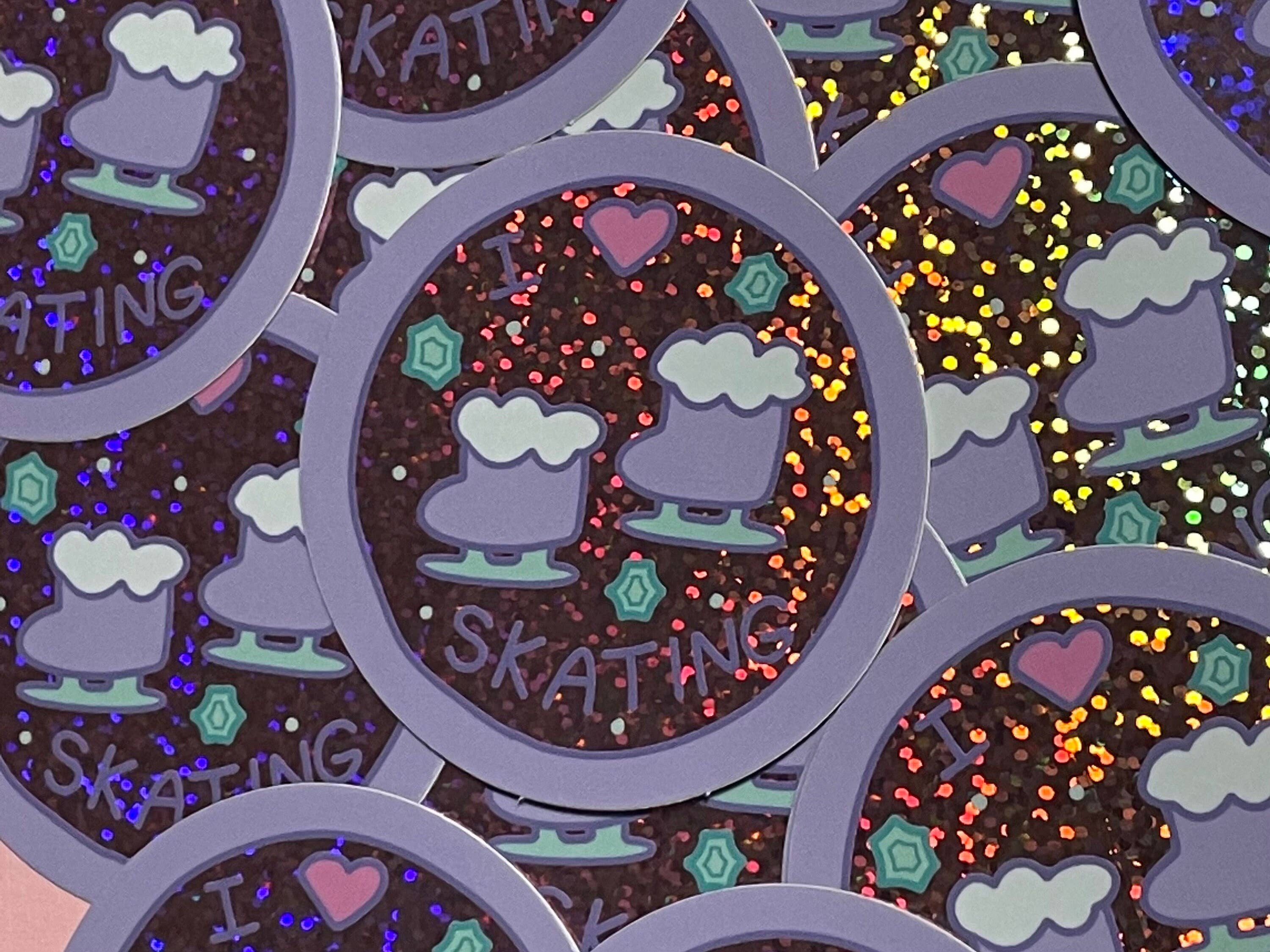 Courtney Elizabeth Studio - Wholesale Sticker - I Heart Skating - Glitter Vinyl Sticker For Figure Skaters1