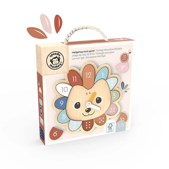 BTL Diffusion UK LTD – wholesale Wood toy – Child – Speedy Monkey Educational clock - hedgehog2