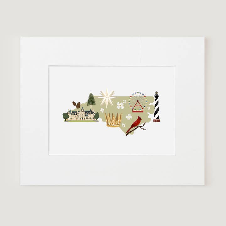Matted Art Print, North Carolina Statewide Design for wholesale by Doster Paper Co.