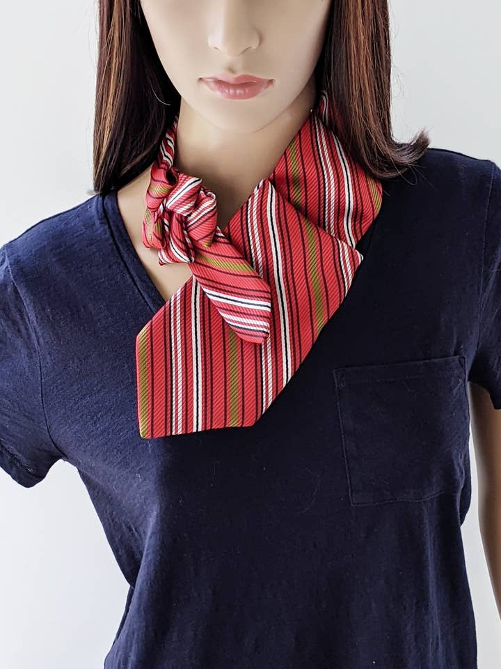 Ascot Scarf In Tomato Red Stripes for wholesale by Ogsplosh