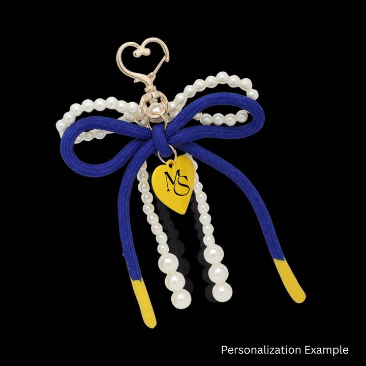 SGRHO Cream Pearl and Blue Cord Bow Heart Bag Clip for wholesale by PinktownUSA
