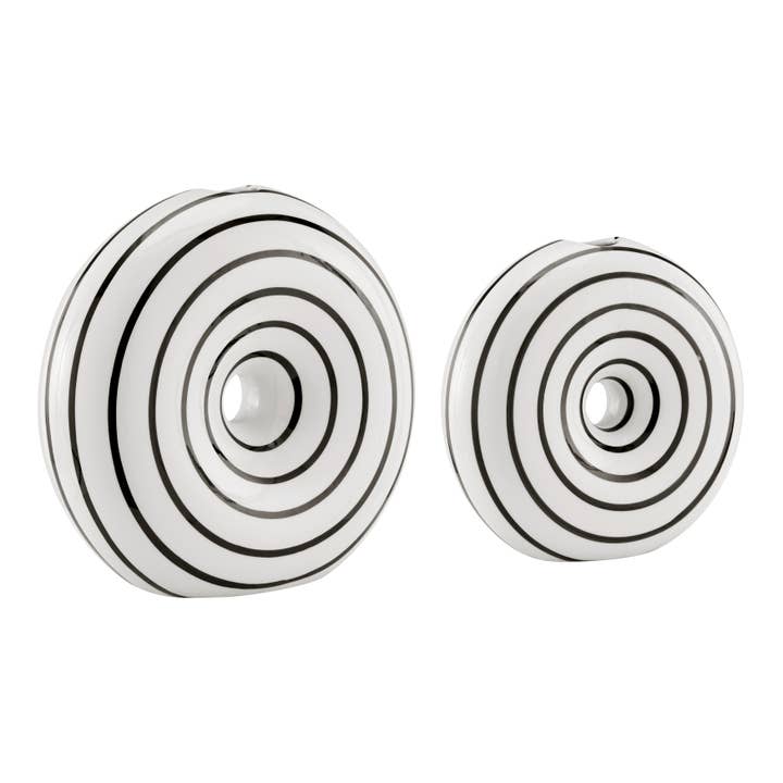 Danya B - Wholesale Vase - Etta Glossy Ceramic Black White Striped Round Donut Vase Set6