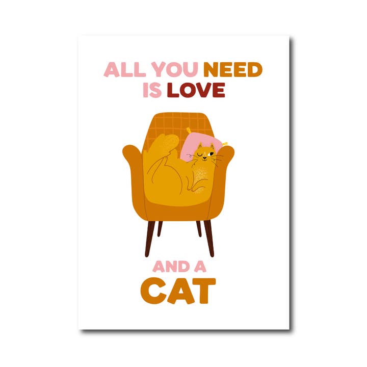 Postcard All you need is love and a cat for wholesale by Only Happy Things Stationery