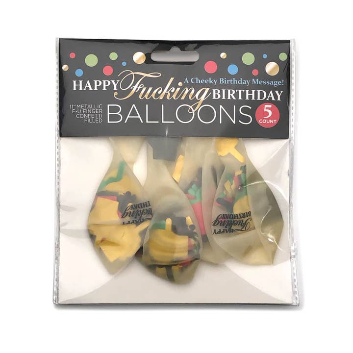 Little Genie Productions – Großhandel Luftballons – FU Fingerkonfetti-Luftballons „Happy Fucking Birthday“, 5 Stück