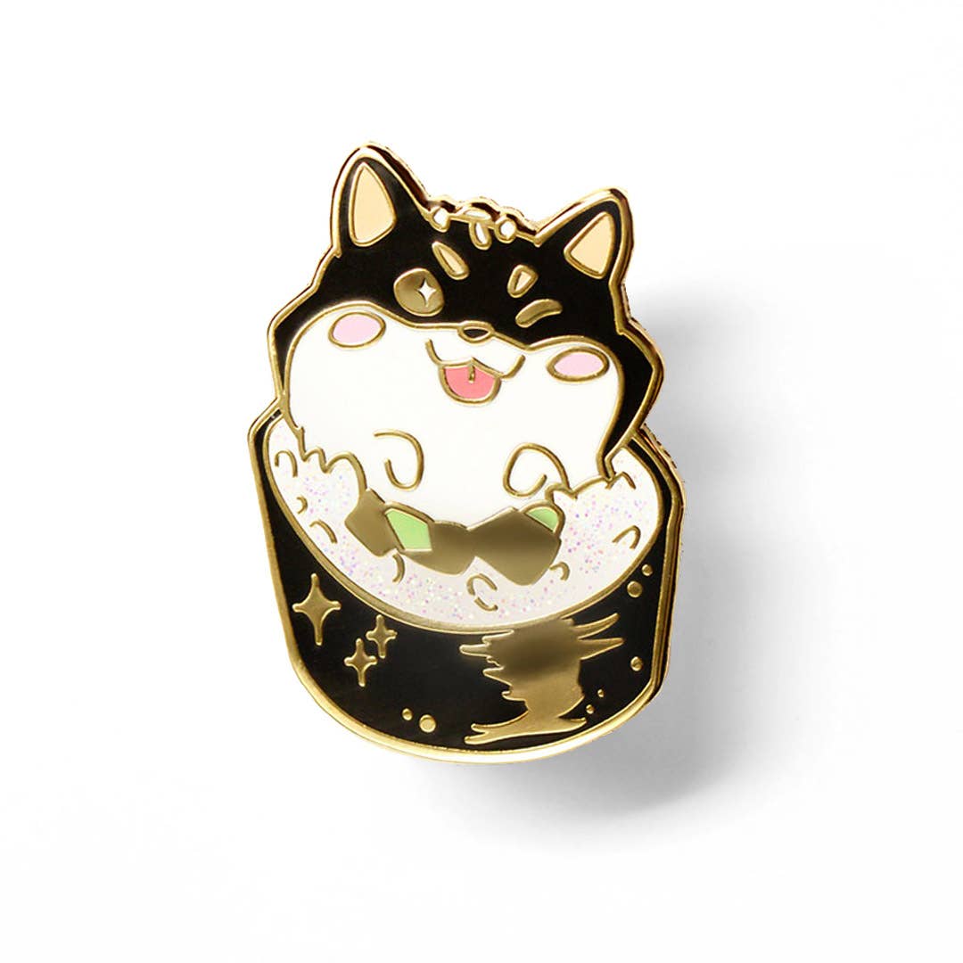 Flair Fighter - Venta al por mayor Botón/prendedor - Pin esmaltado Shiba Inu (negro y tostado) Maki Sushi Roll, mamá de perro0