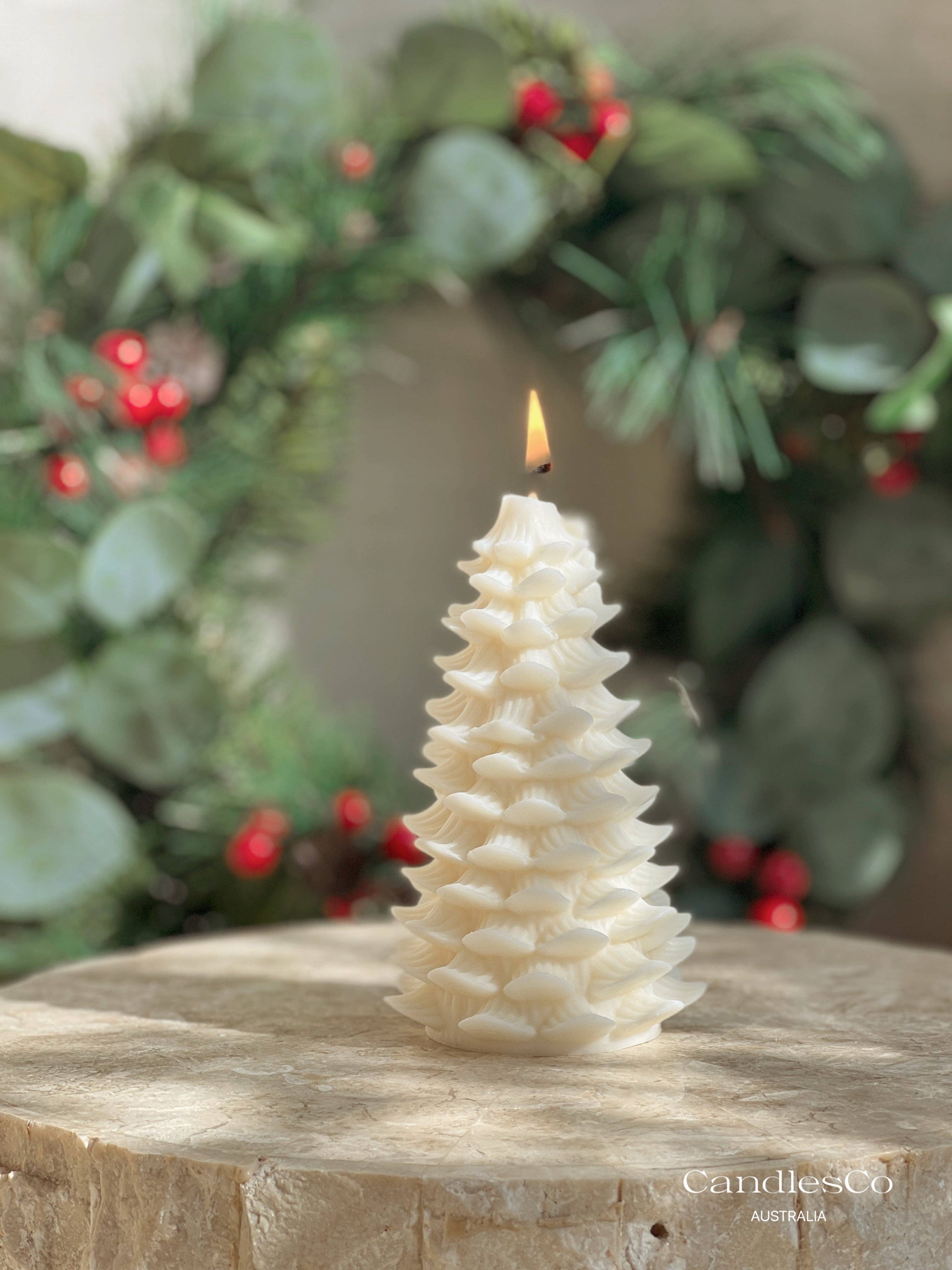 White Unscented Hand-Poured Soy Wax Christmas tree for wholesale on Faire4