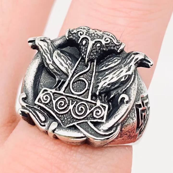 Viking Valknut Crow Stainless Steel Ring - MJ/MR for wholesale by Mio Queena