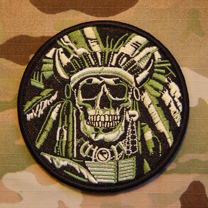 Indian Chief Skull Embroidered Morale Patch for wholesale by BritKitUSA