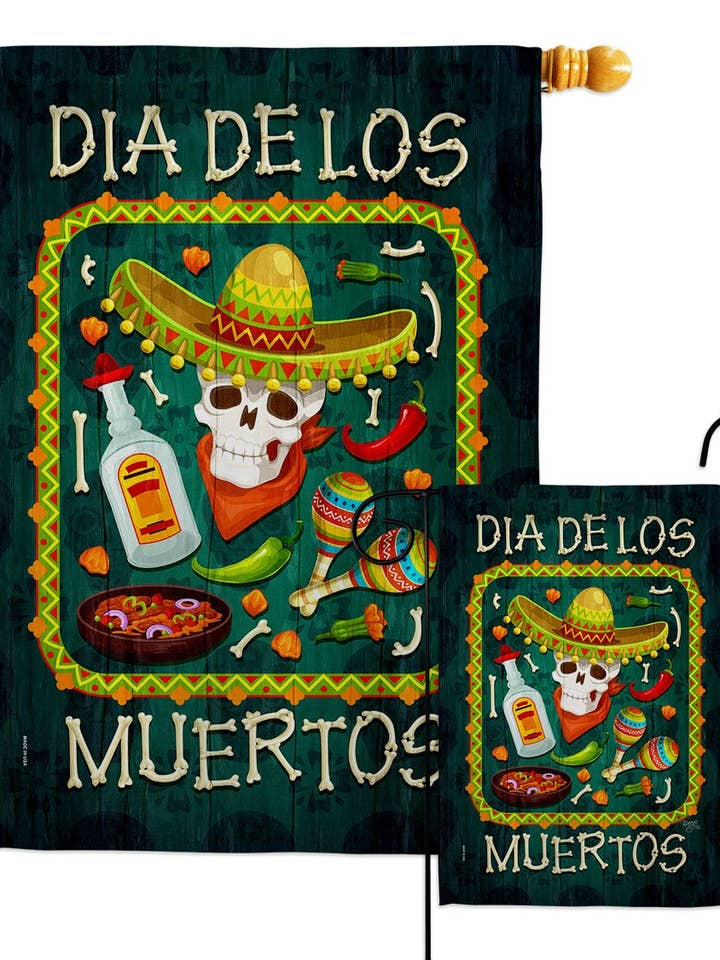 Calavera Sugar Skull Falltime Day of Dead Halloween Flag for wholesale by Two Group Flag Co