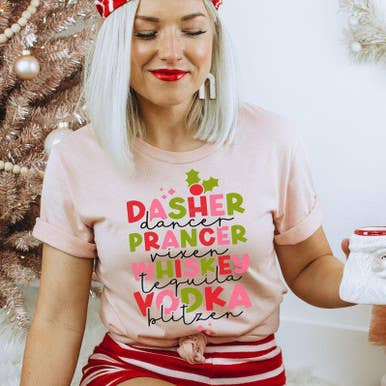 Trendy Transfers - Wholesale Sublimation Transfer - Dasher Dancer Whiskey Vodka Screen Print Heat Transfer