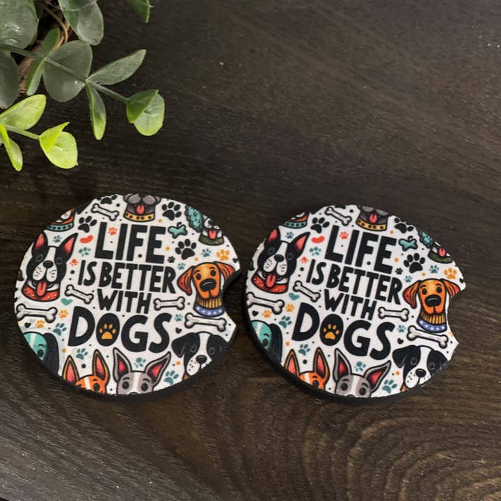 CMD Wholesale – wholesale Car coaster – unisex – Life Is Better With Dogs Car Coaster Set