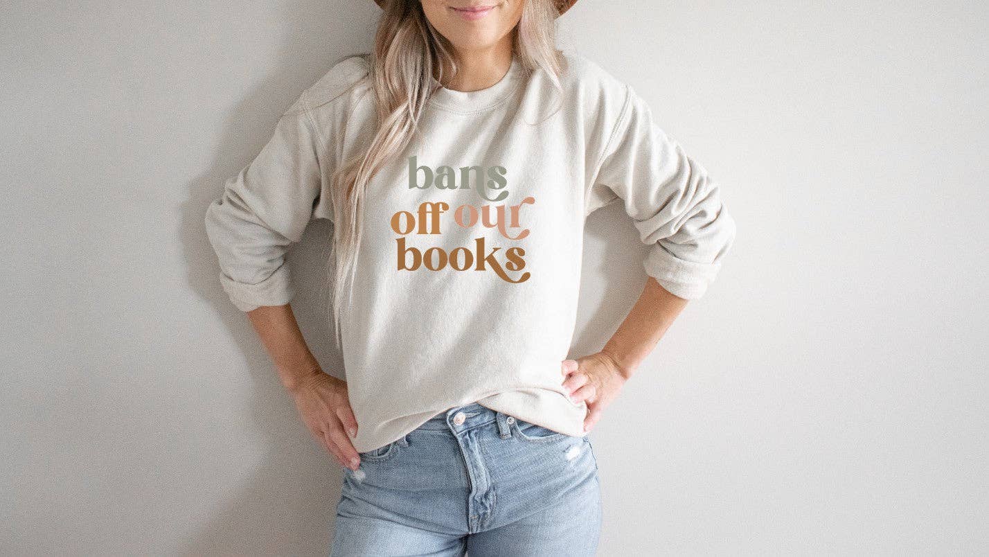 The Obstinate Octopus – wholesale Graphic sweatshirt – Women’s – "Bans Off Our Books" Retro Sweatshirt0