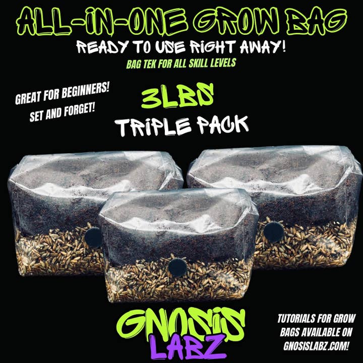 3lb All in One Mushroom Grow Kit Bag - 3Pack Bundle with Injection Port and Filter Patch! Great for most cultures! for wholesale by Gnosis Labz