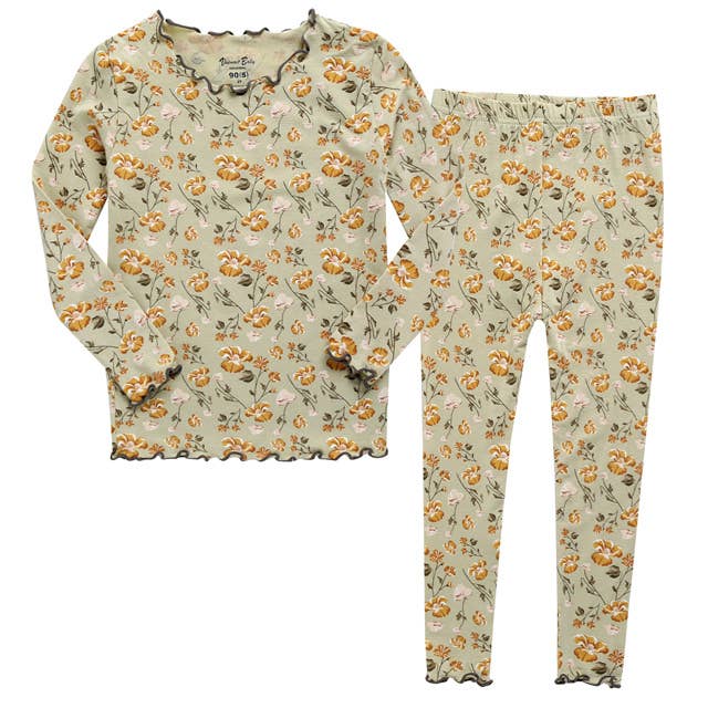 Pyjama à manches longues en modal kaki à fleurs froncées pour la vente par Vaenait Baby