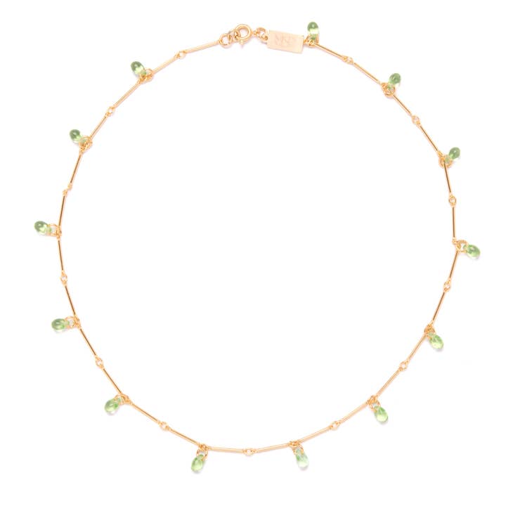 Teardrop Fringe Necklace in Peridot Glass for wholesale by Michelle Starbuck Designs