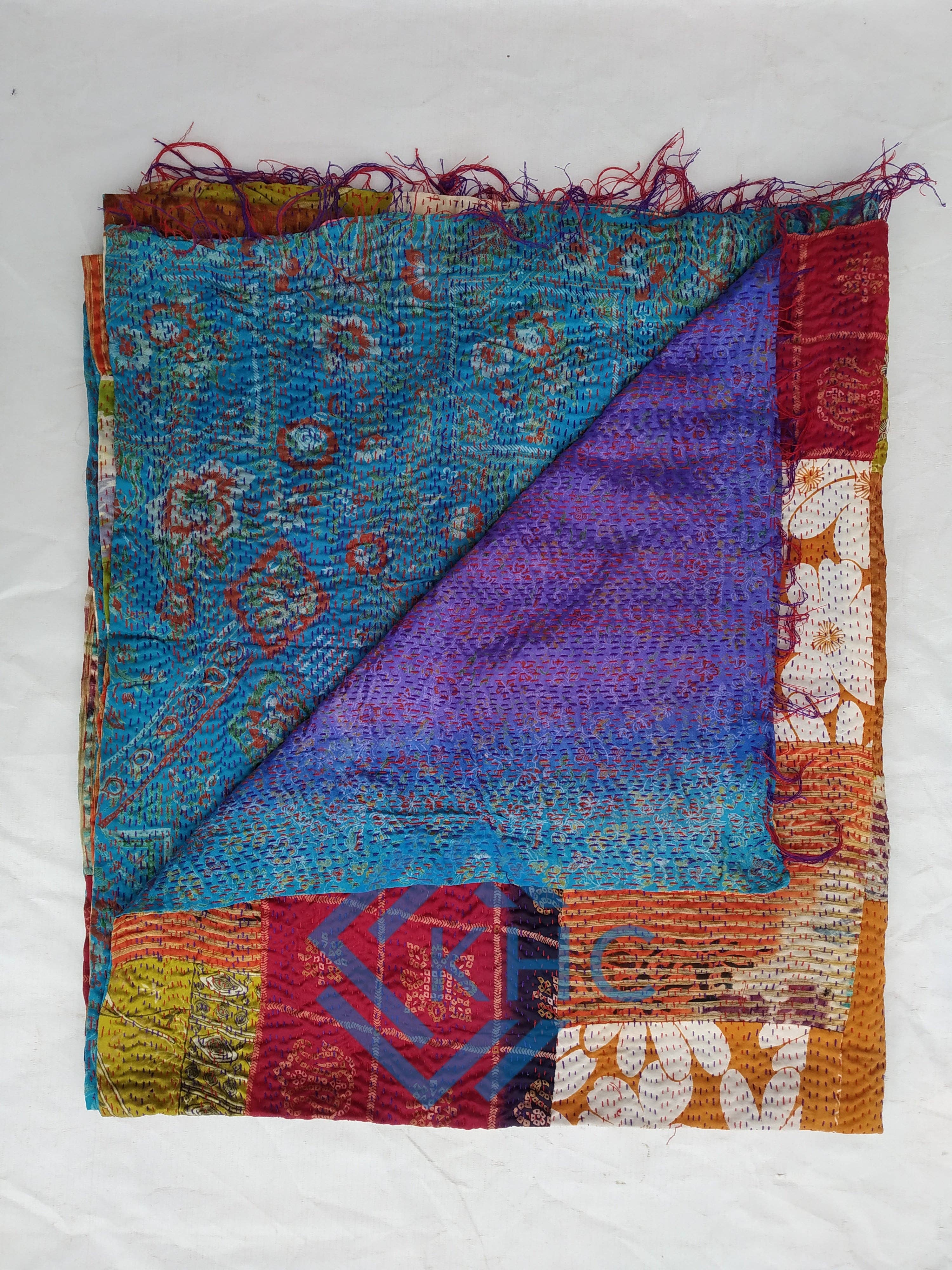 KHC - Wholesale Scarf - Women's - Indian Handmade Kantha Patchwork Silk Scarves Lot Of 5 Pcs2