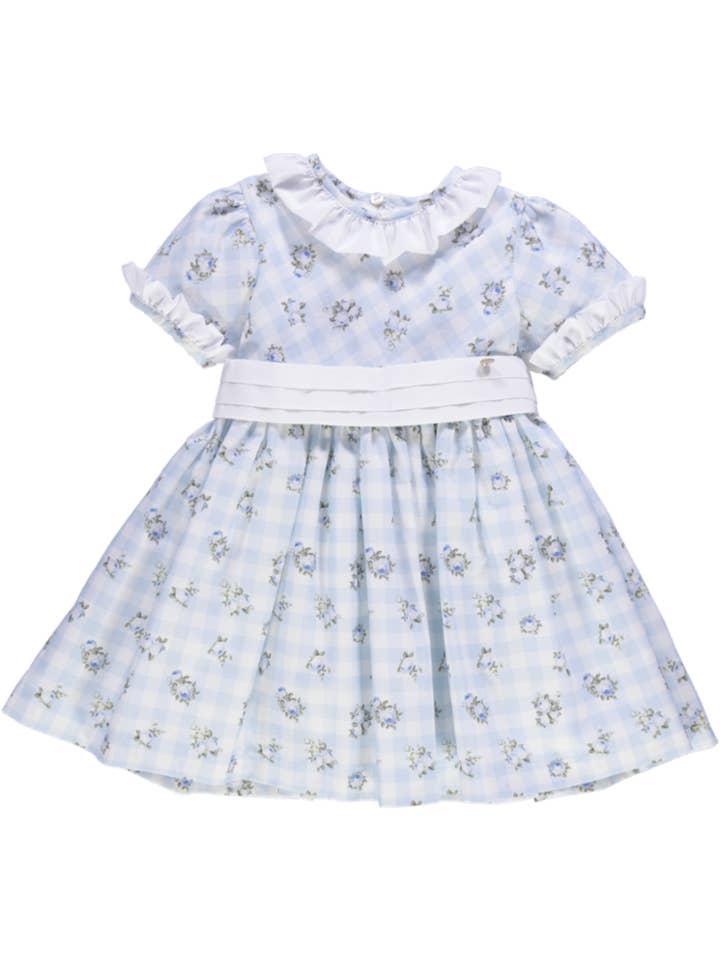 Blaues geblümtes Kleid mit Gürtel und Schleife für den Großhandel von Piccola Speranza