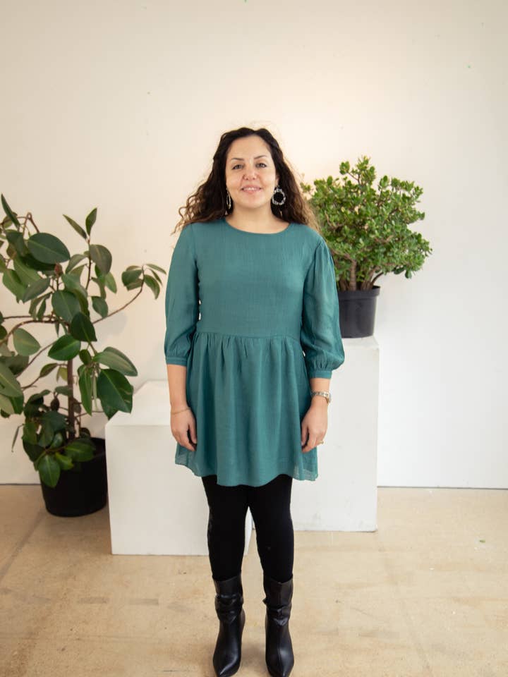 Demi Sleeve Round Neck Blouse, Blue for wholesale by Madia & Matilda