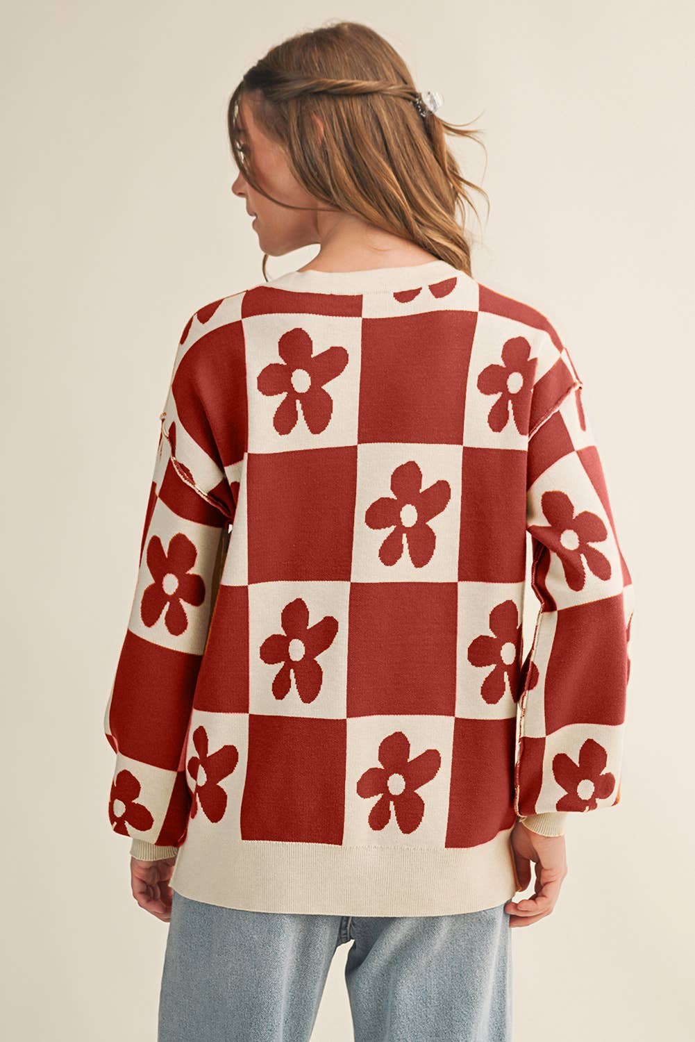 Aapparella - Vente Pull en maille – femme - Cardigan à boutons avec blocs de couleur à carreaux et fleurs | S-XL4