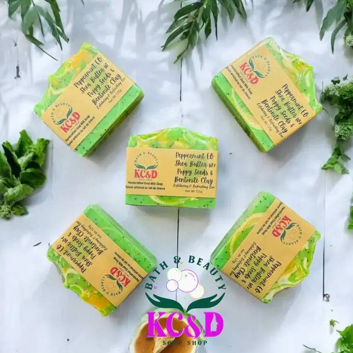 Goat Milk Soap: Peppermint with Bentonite Clay & Poppy Seeds for wholesale by KC&D Soap Shop