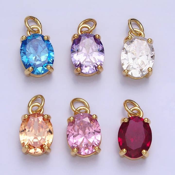 Colorful Oval Shape Cubic Zircon Pendant Charm,CZ Geometric Drop Pendant Charm Wholesale AC458 AC459 AC460 AC461 AC462 AC463 for wholesale by Aim Eternal