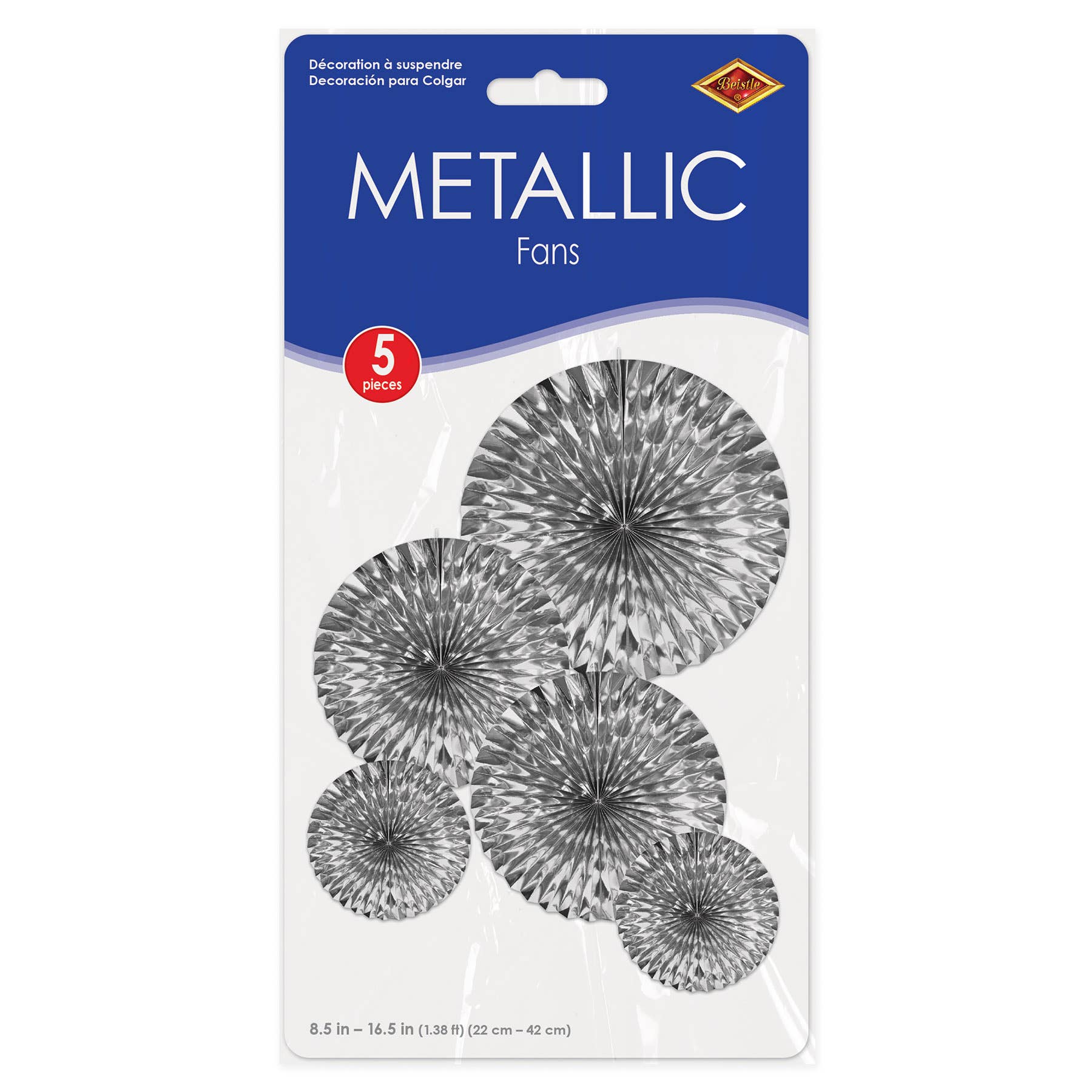 Beistle - Wholesale Party/Paper Folding Fan - Silver Metallic Fans, 5 per package2