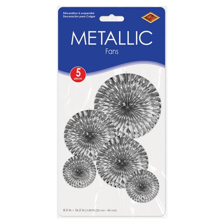 Beistle - Wholesale Party/Paper Folding Fan - Silver Metallic Fans, 5 per package2