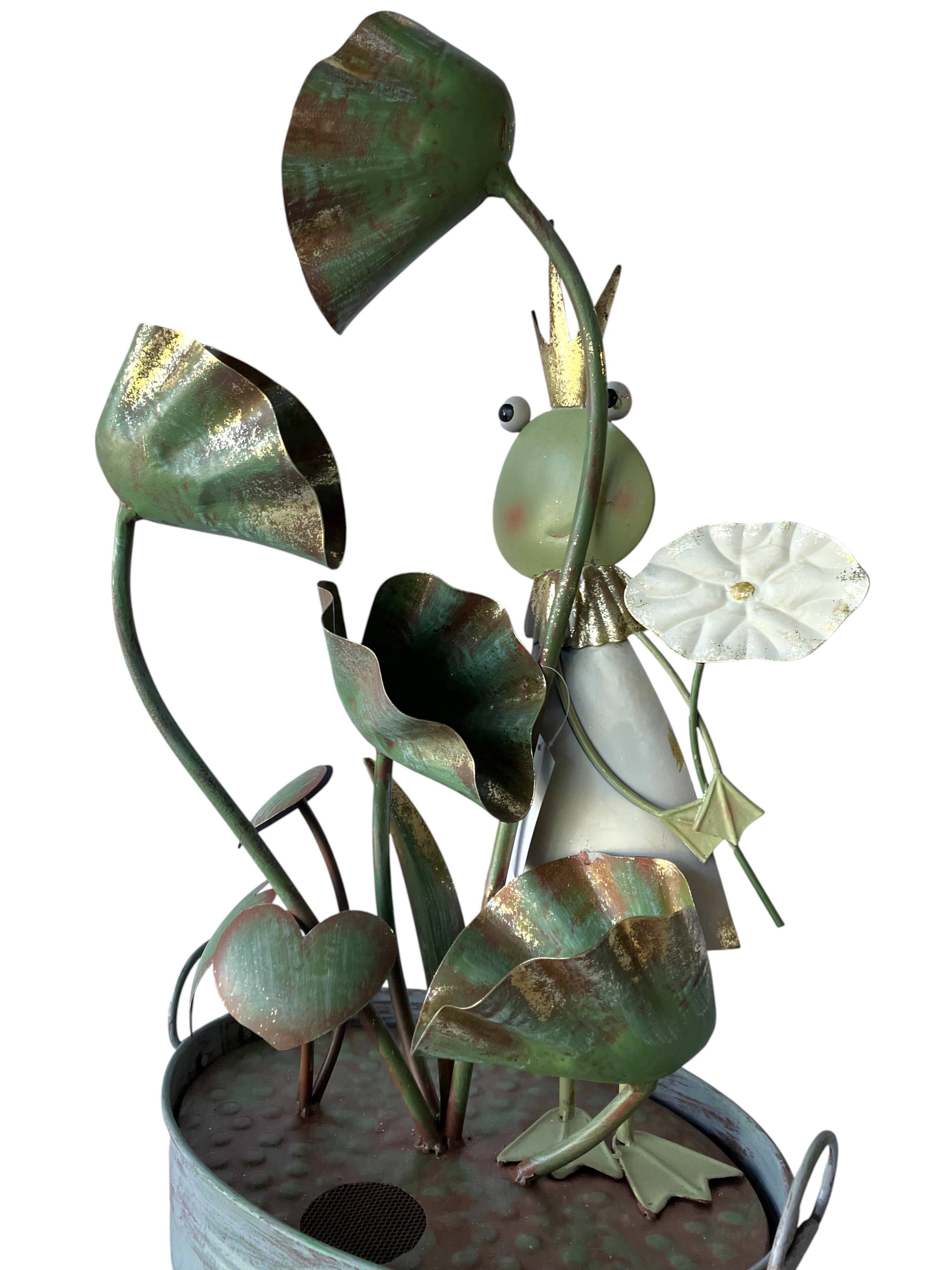 Continental Art Center - Wholesale Outdoor Ornament/Decor - Metal Frog on Leaves Bucket Fountain4