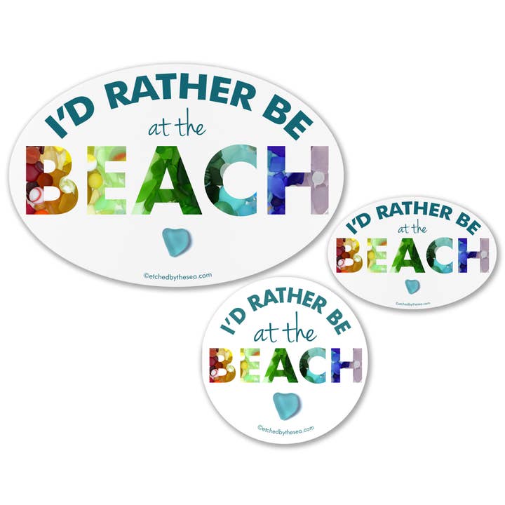 Adesivo in vetro per paraurti «I'd Rather Be At The Beach» per la vendita all'ingrosso da parte di Beachcombing / Etched by the Sea