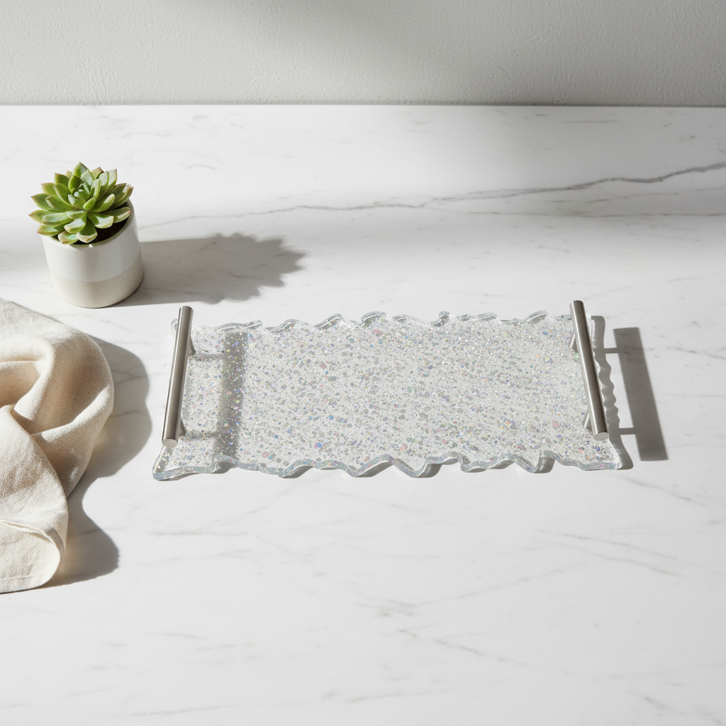 Love Laugh and Gather Together - Wholesale Decorative Tray - Resin Tray with Holographic Flakes and Handles5