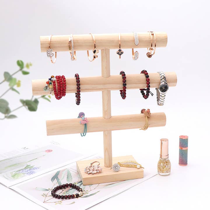 Beige Vertical Three-layer Bracelet Wooden Display W1832 for wholesale on Faire3