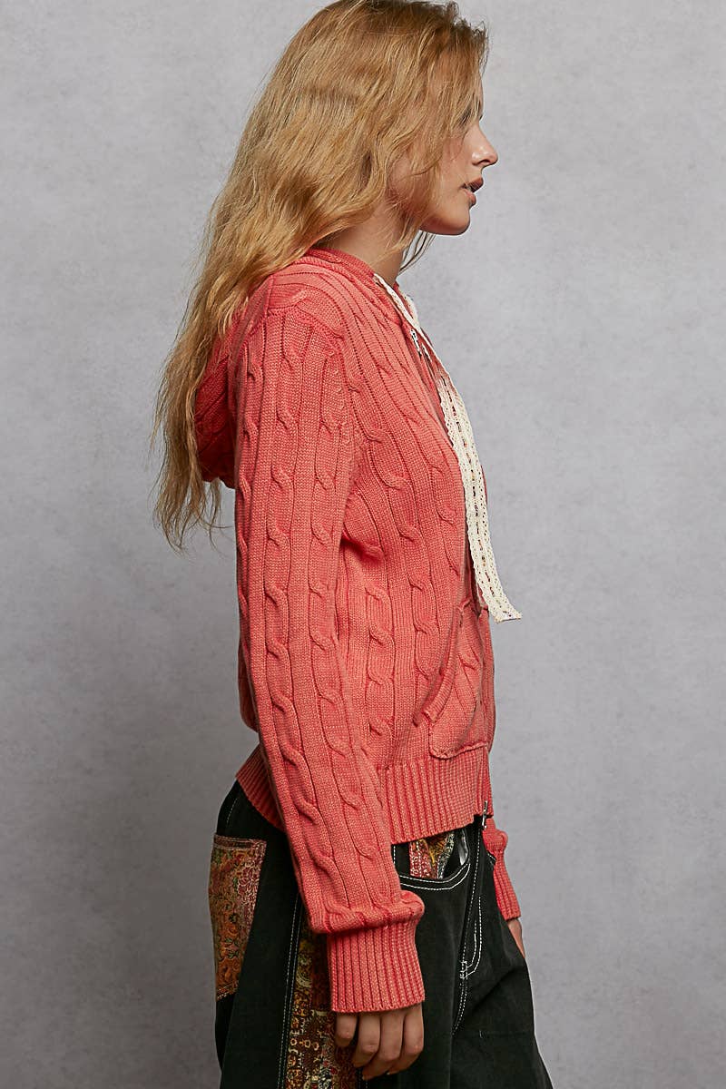 Pol Clothing - Wholesale Hoodie - Women's - Full Sleeve Solid Acrylic Sweater Hoodie Zip Up Knit Top10